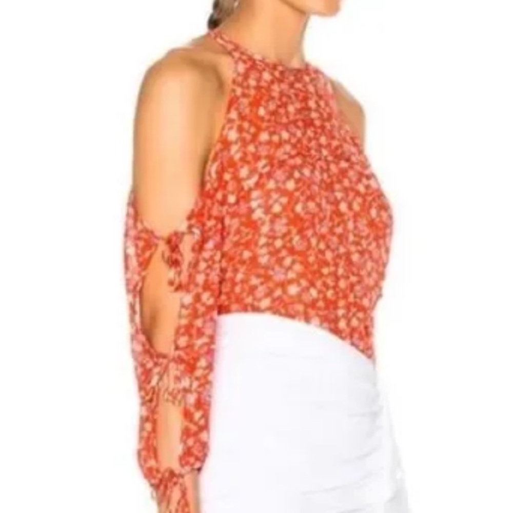 Veronica Beard 100% Silk Floral Blouse Size 2 Orange Blue White - Picture 2 of 8